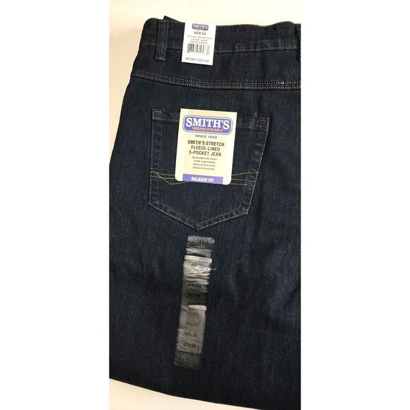 NWT Smith's Workwear Stretch Fleece Lined Dark Blue Denim Jeans Size 40 x 30 - Picture 6 of 7